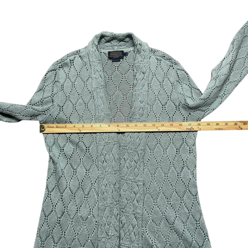 Pendleton Long Open Front Crochet Knit Cardigan S… - image 5